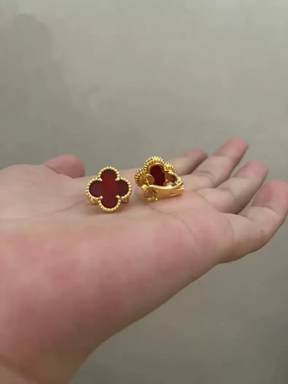 EMKOSUNG 18K Gold  Plated  Single Flowers Four Leaf Clover Earrings for Women