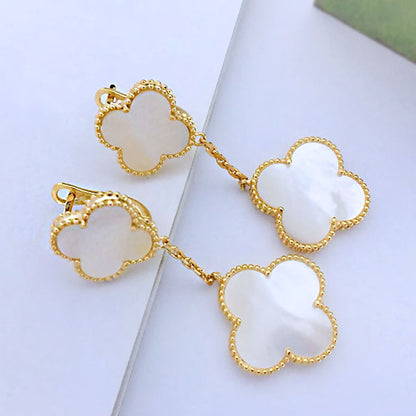EMKOSUNG 18K Gold  Plated 2 Flowers Four Leaf Clover Earrings for Women