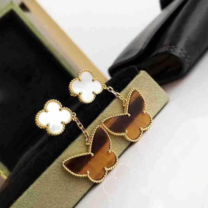 EMKOSUNG 18K Gold  Plated 2 Flowers Four Leaf Clover Earrings for Women