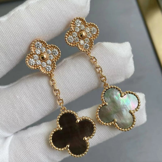 EMKOSUNG 18K Gold  Plated 2 Flowers Four Leaf Clover Earrings for Women