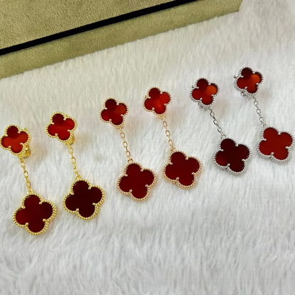 EMKOSUNG 18K Gold  Plated 2 Flowers Four Leaf Clover Earrings for Women