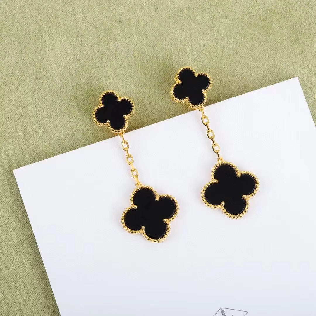EMKOSUNG 18K Gold  Plated 2 Flowers Four Leaf Clover Earrings for Women