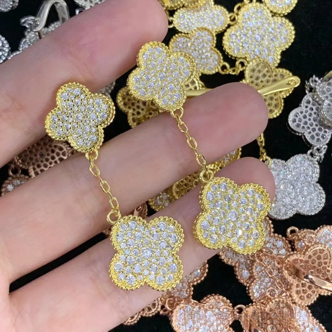 EMKOSUNG 18K Gold  Plated 2 Flowers Four Leaf Clover Earrings for Women