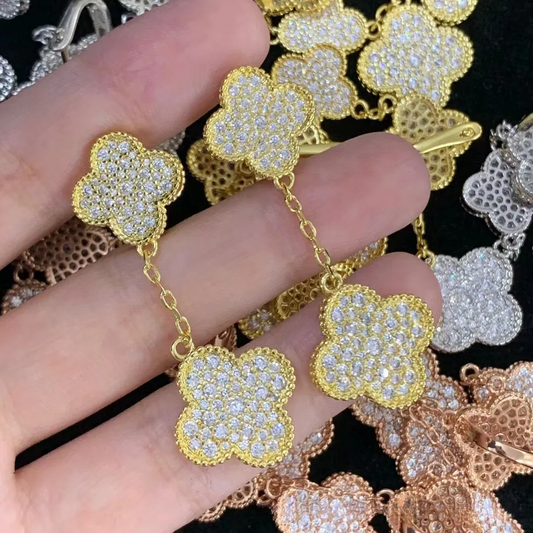 EMKOSUNG 18K Gold  Plated 2 Flowers Four Leaf Clover Earrings for Women