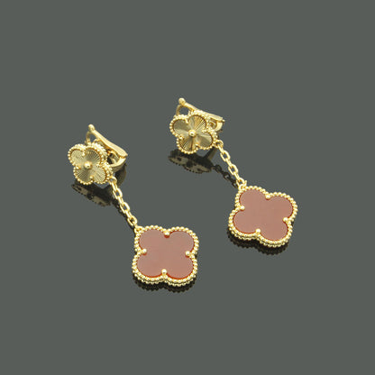 EMKOSUNG 18K Gold  Plated 2 Flowers Four Leaf Clover Earrings for Women