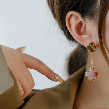 EMKOSUNG 18K Gold  Plated 2 Flowers Four Leaf Clover Earrings for Women