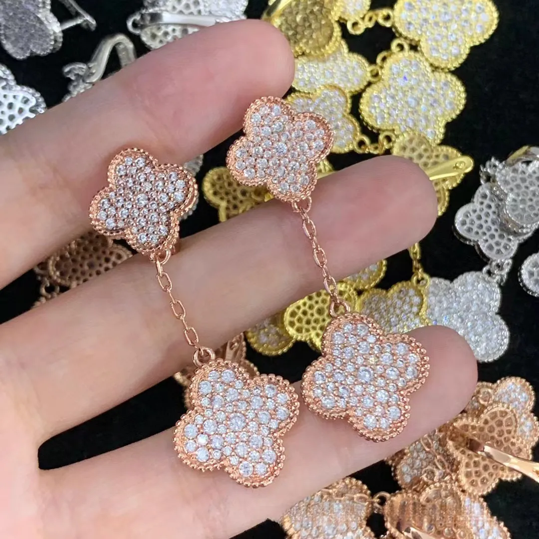 EMKOSUNG 18K Gold  Plated 2 Flowers Four Leaf Clover Earrings for Women