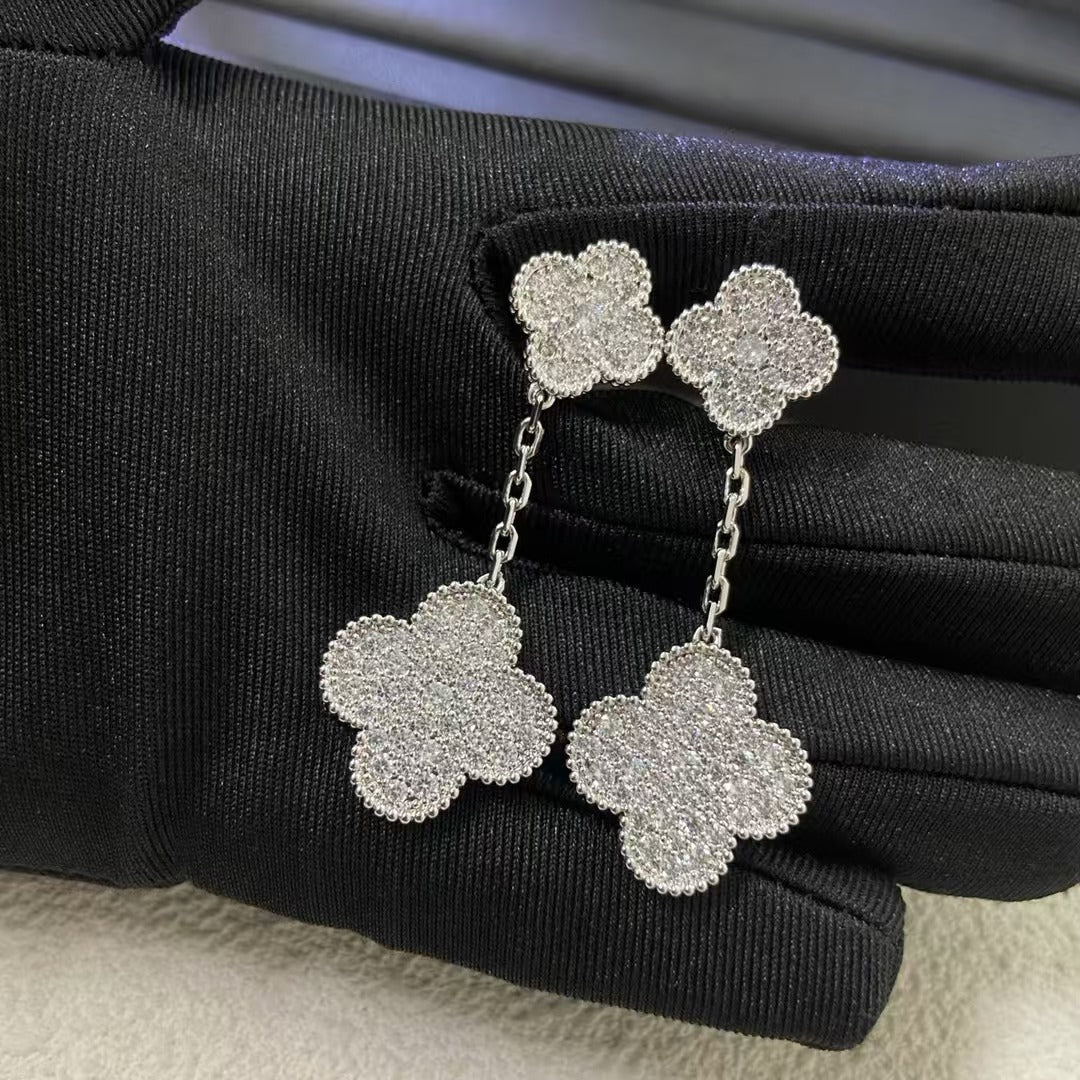 EMKOSUNG 18K Gold  Plated 2 Flowers Four Leaf Clover Earrings for Women