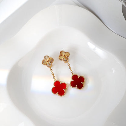 EMKOSUNG 18K Gold  Plated 2 Flowers Four Leaf Clover Earrings for Women