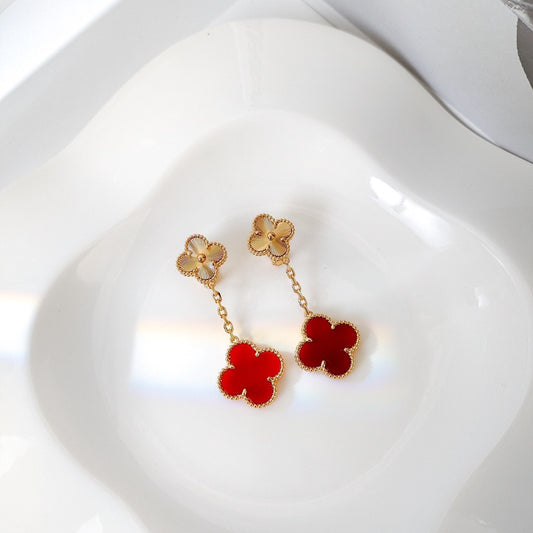 EMKOSUNG 18K Gold  Plated 2 Flowers Four Leaf Clover Earrings for Women