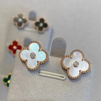 EMKOSUNG 18K Gold  Plated  Single Flowers Four Leaf Clover Earrings for Women