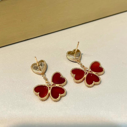 EMKOSUNG 18K Gold  Plated 4 Heart Four Leaf Clover Earrings for Women