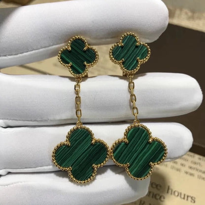 EMKOSUNG 18K Gold  Plated 2 Flowers Four Leaf Clover Earrings for Women