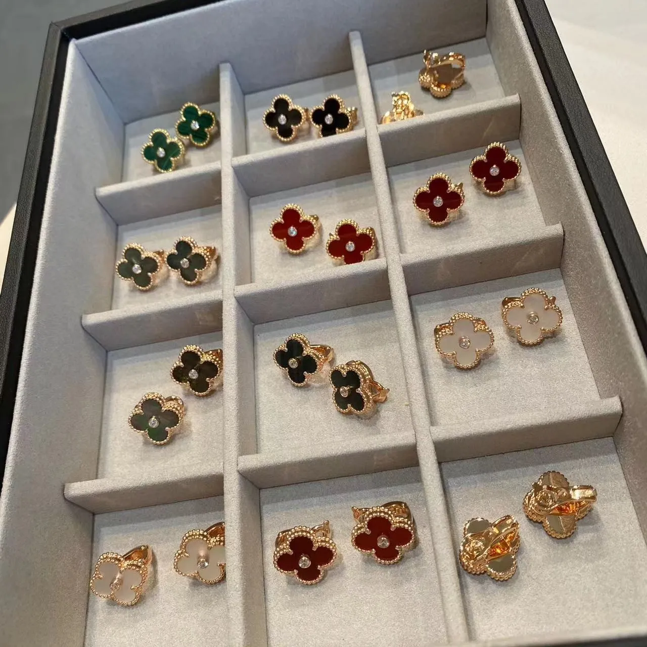 EMKOSUNG 18K Gold  Plated  Single Flowers Four Leaf Clover Earrings for Women