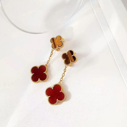 EMKOSUNG 18K Gold  Plated 2 Flowers Four Leaf Clover Earrings for Women
