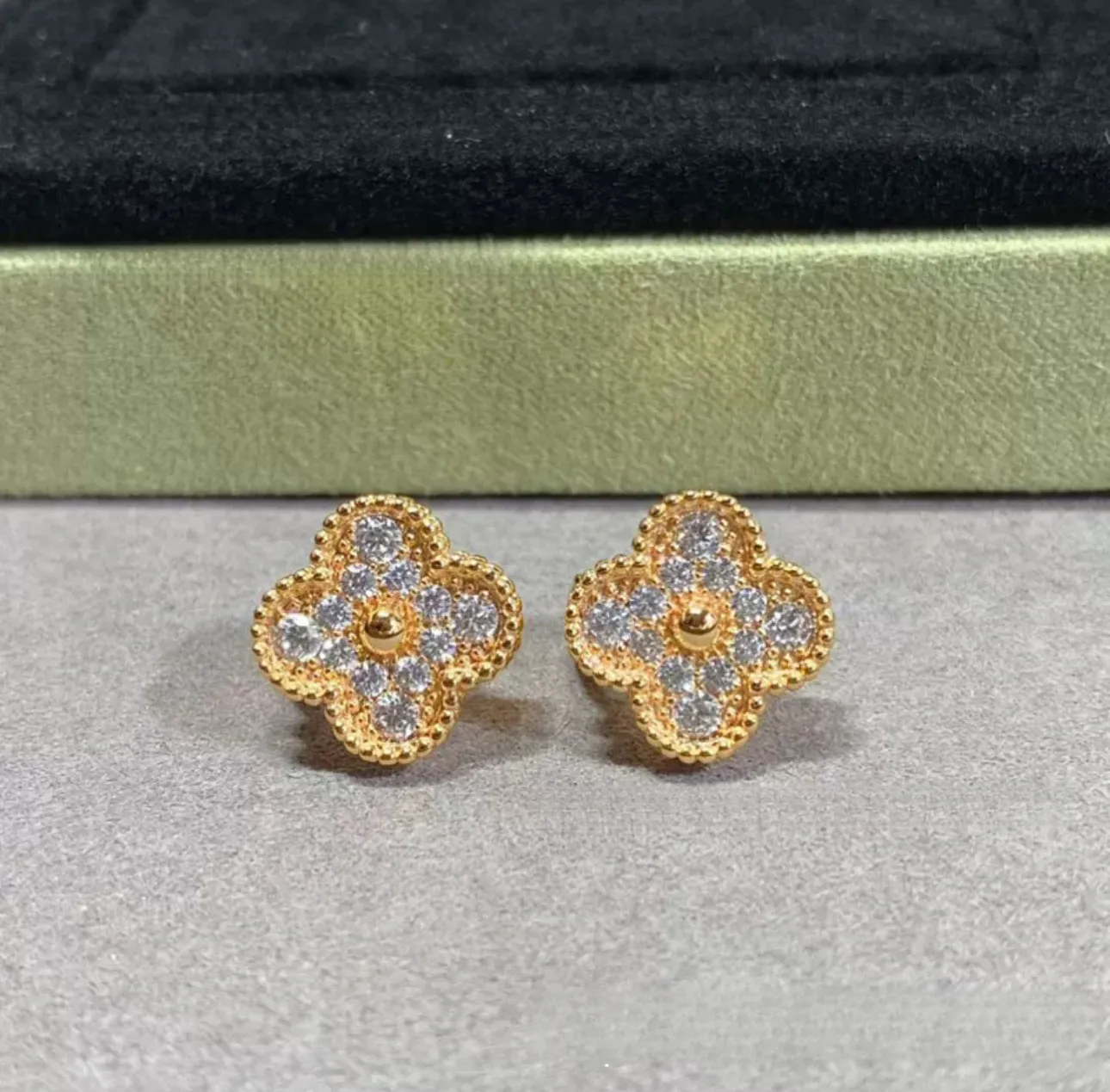 EMKOSUNG 18K Gold  Plated  Single Flowers Four Leaf Clover Earrings for Women