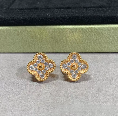 EMKOSUNG 18K Gold  Plated  Single Flowers Four Leaf Clover Earrings for Women