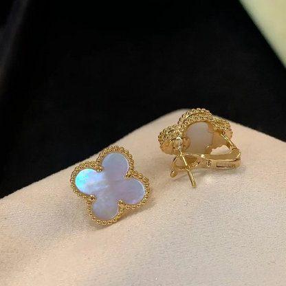 EMKOSUNG 18K Gold  Plated  Single Flowers Four Leaf Clover Earrings for Women