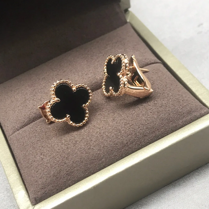 EMKOSUNG 18K Gold  Plated  Single Flowers Four Leaf Clover Earrings for Women
