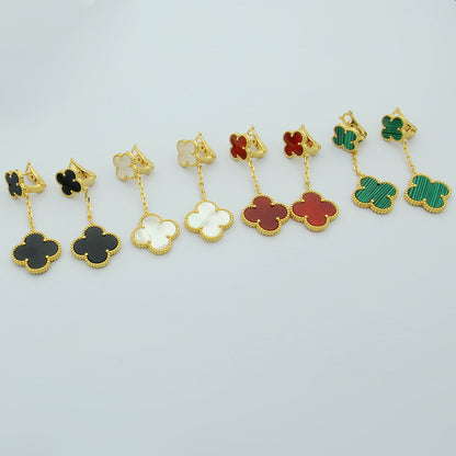 EMKOSUNG 18K Gold  Plated 2 Flowers Four Leaf Clover Earrings for Women