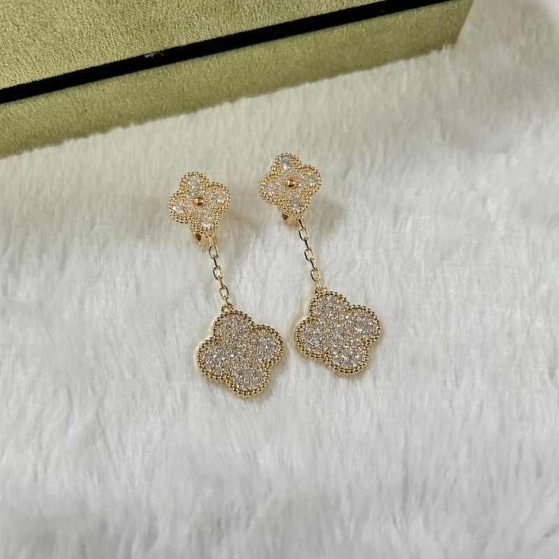 EMKOSUNG 18K Gold  Plated 2 Flowers Four Leaf Clover Earrings for Women
