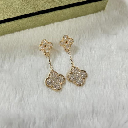 EMKOSUNG 18K Gold  Plated 2 Flowers Four Leaf Clover Earrings for Women