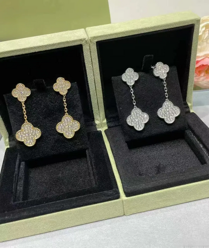 EMKOSUNG 18K Gold  Plated 2 Flowers Four Leaf Clover Earrings for Women