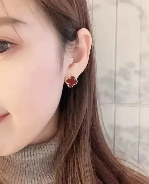 EMKOSUNG 18K Gold  Plated  Single Flowers Four Leaf Clover Earrings for Women