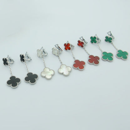 EMKOSUNG 18K Gold  Plated 2 Flowers Four Leaf Clover Earrings for Women