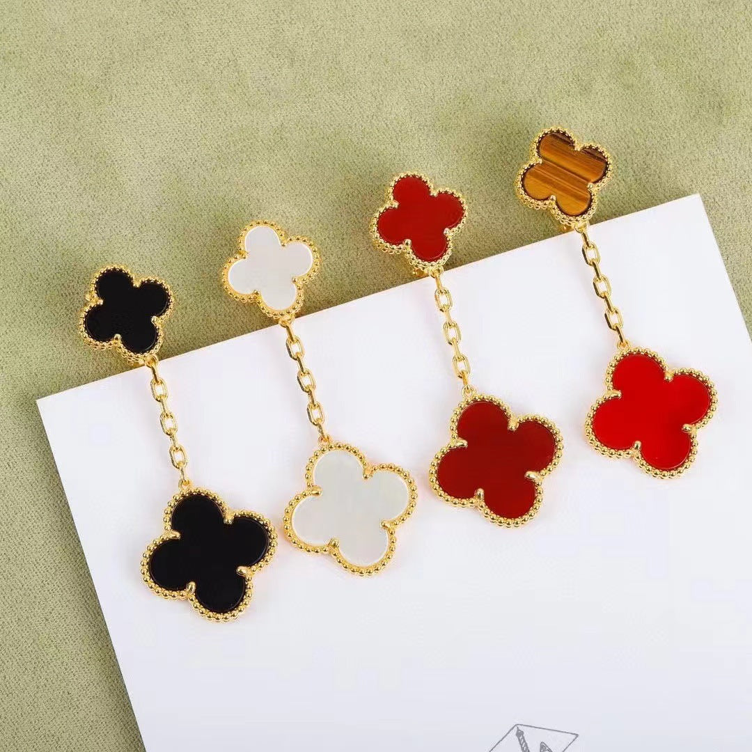 EMKOSUNG 18K Gold  Plated 2 Flowers Four Leaf Clover Earrings for Women