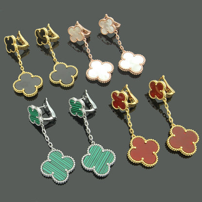 EMKOSUNG 18K Gold  Plated 2 Flowers Four Leaf Clover Earrings for Women