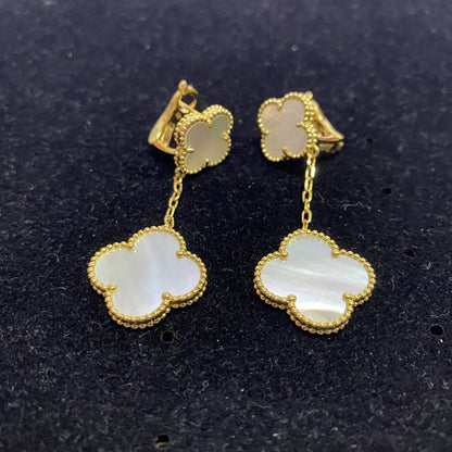 EMKOSUNG 18K Gold  Plated 2 Flowers Four Leaf Clover Earrings for Women