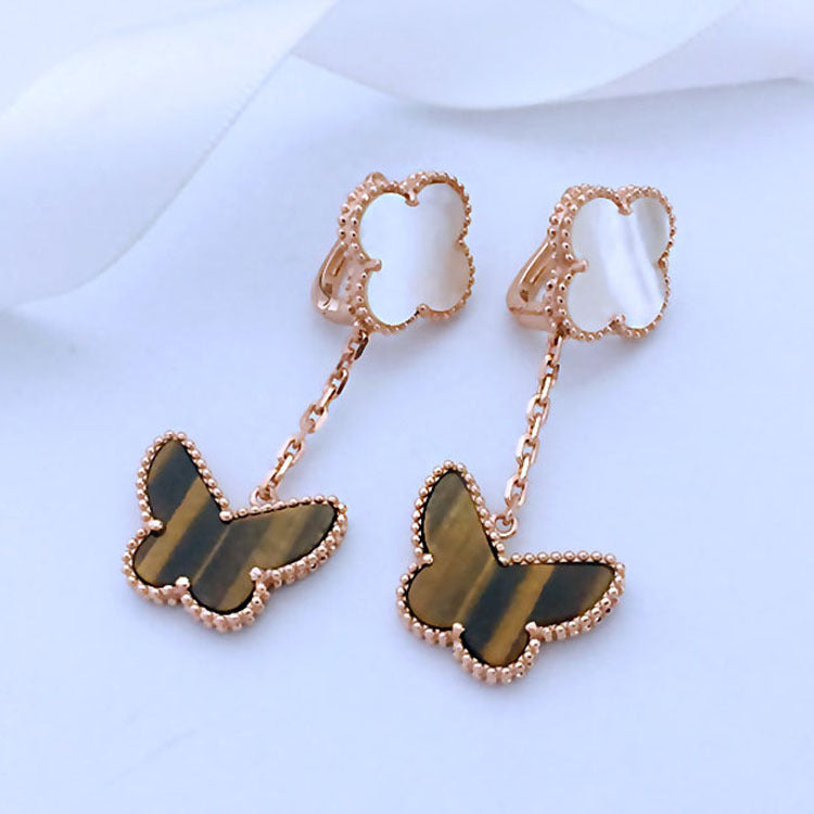 EMKOSUNG 18K Gold  Plated 2 Flowers Four Leaf Clover Earrings for Women