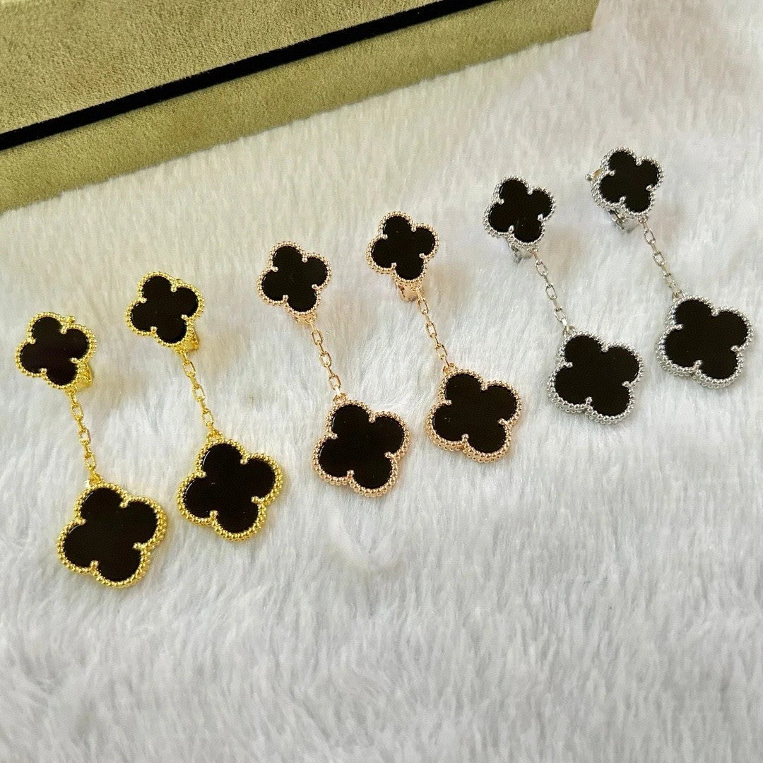 EMKOSUNG 18K Gold  Plated 2 Flowers Four Leaf Clover Earrings for Women