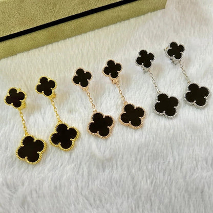 EMKOSUNG 18K Gold  Plated 2 Flowers Four Leaf Clover Earrings for Women