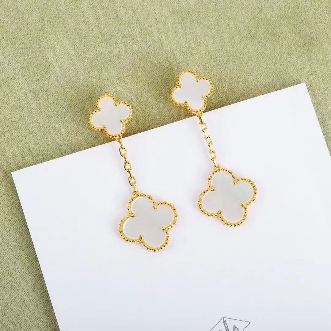 EMKOSUNG 18K Gold  Plated 2 Flowers Four Leaf Clover Earrings for Women