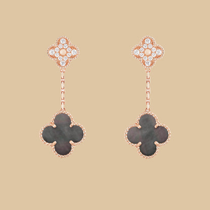 EMKOSUNG 18K Gold  Plated 2 Flowers Four Leaf Clover Earrings for Women