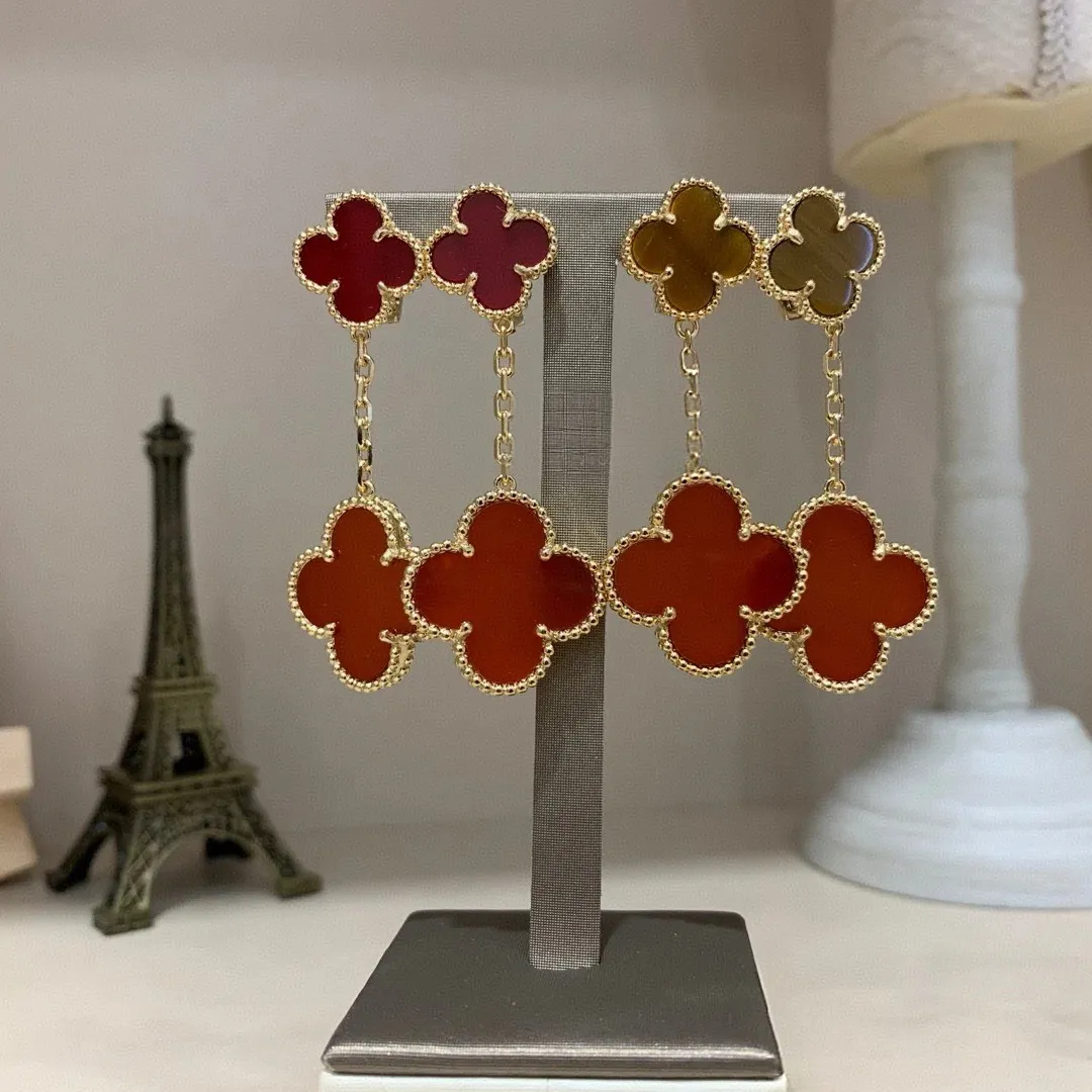 EMKOSUNG 18K Gold  Plated 2 Flowers Four Leaf Clover Earrings for Women