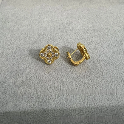 EMKOSUNG 18K Gold  Plated  Single Flowers Four Leaf Clover Earrings for Women