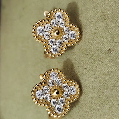 EMKOSUNG 18K Gold  Plated  Single Flowers Four Leaf Clover Earrings for Women