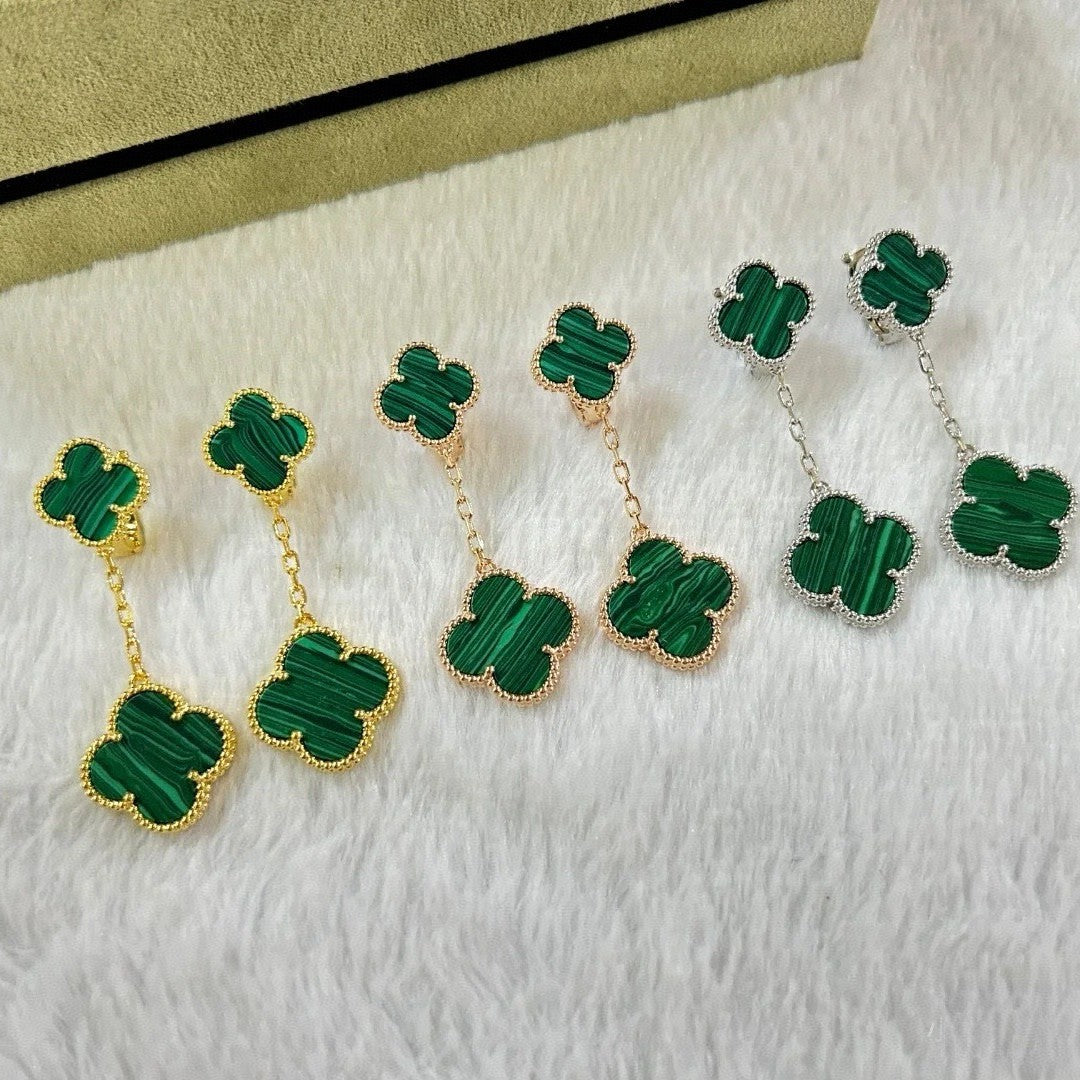 EMKOSUNG 18K Gold  Plated 2 Flowers Four Leaf Clover Earrings for Women