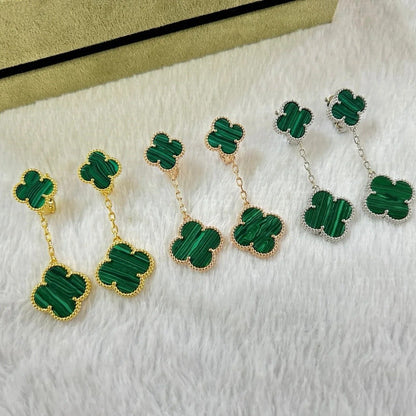 EMKOSUNG 18K Gold  Plated 2 Flowers Four Leaf Clover Earrings for Women