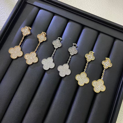 EMKOSUNG 18K Gold  Plated 2 Flowers Four Leaf Clover Earrings for Women