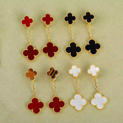 EMKOSUNG 18K Gold  Plated 2 Flowers Four Leaf Clover Earrings for Women