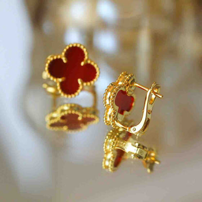 EMKOSUNG 18K Gold  Plated  Single Flowers Four Leaf Clover Earrings for Women