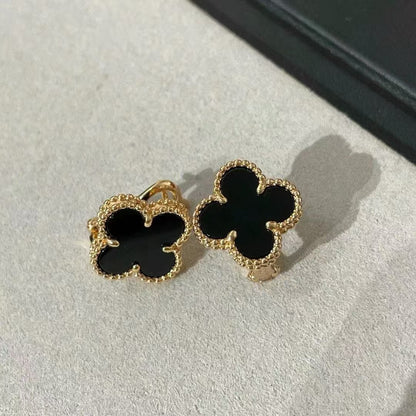 EMKOSUNG 18K Gold  Plated  Single Flowers Four Leaf Clover Earrings for Women