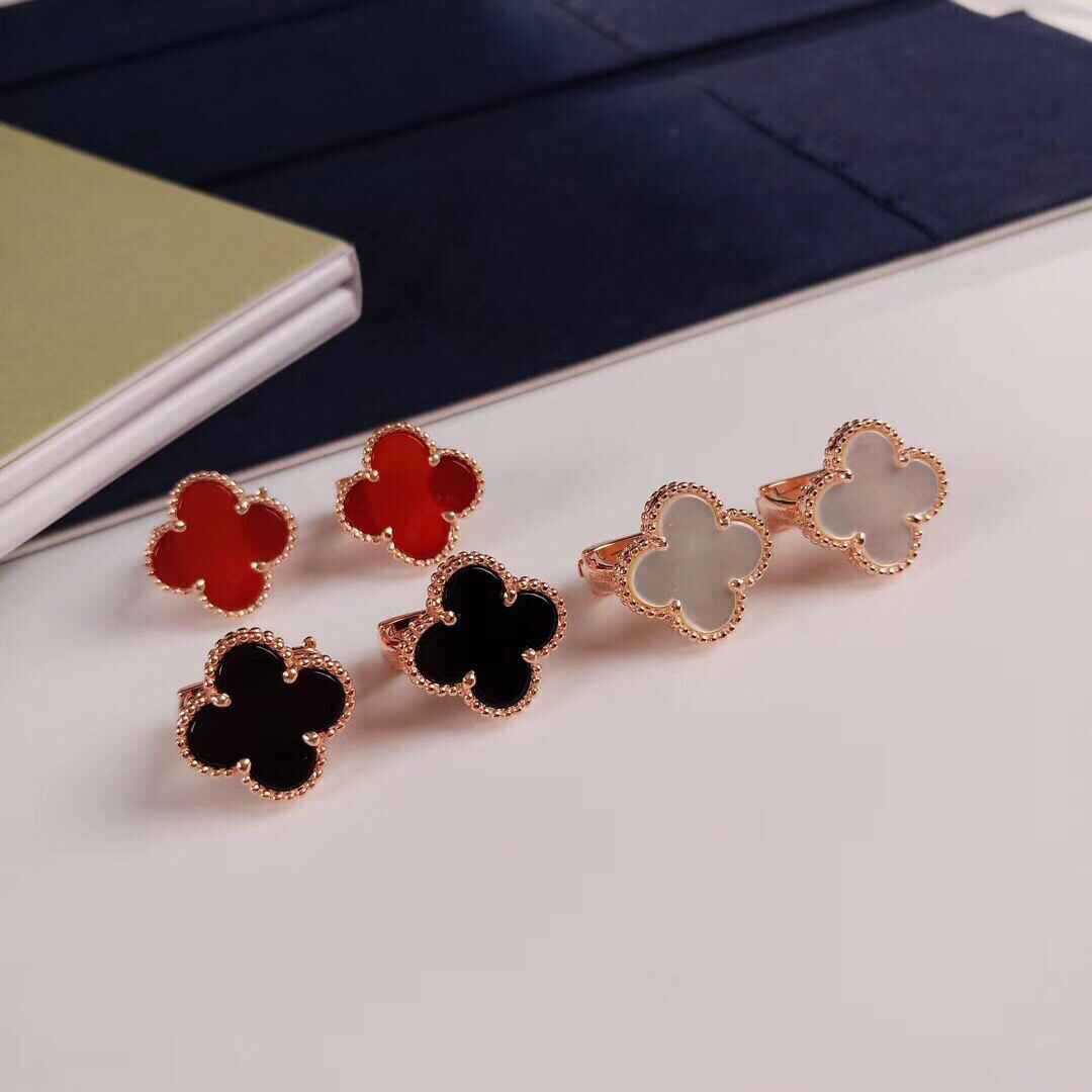 EMKOSUNG 18K Gold  Plated  Single Flowers Four Leaf Clover Earrings for Women