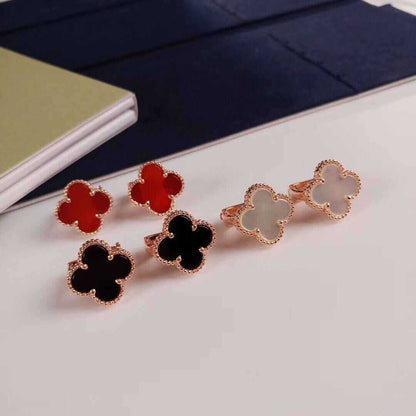 EMKOSUNG 18K Gold  Plated  Single Flowers Four Leaf Clover Earrings for Women
