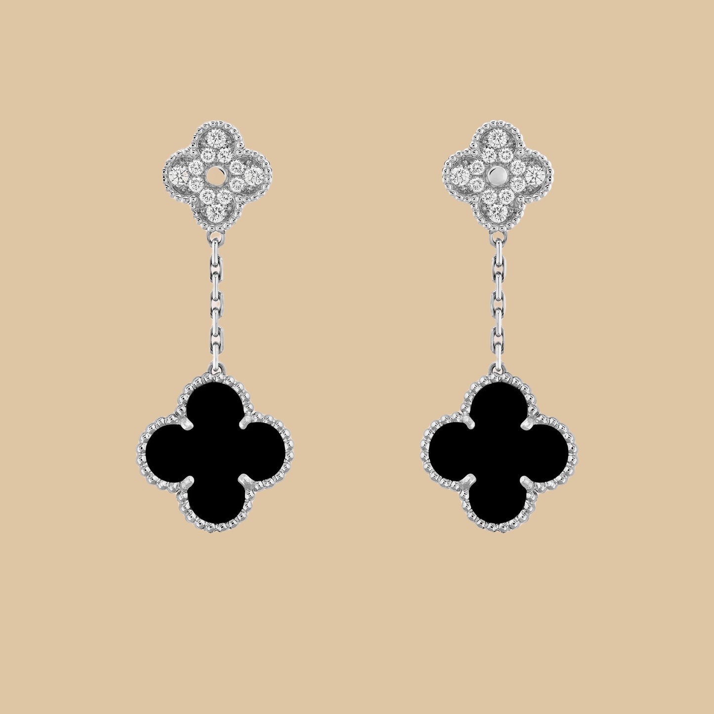 EMKOSUNG 18K Gold  Plated 2 Flowers Four Leaf Clover Earrings for Women