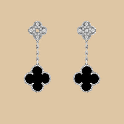 EMKOSUNG 18K Gold  Plated 2 Flowers Four Leaf Clover Earrings for Women